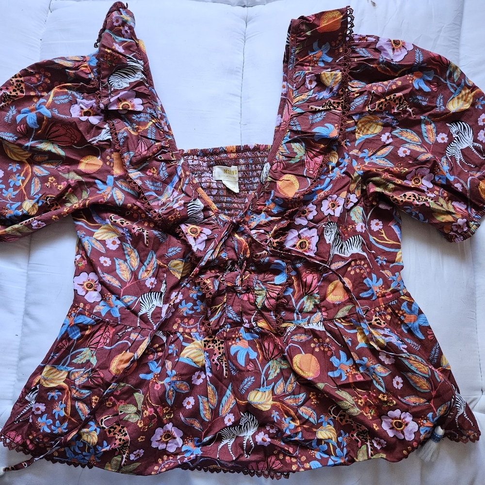 Maeve top with cute zebra and floral print